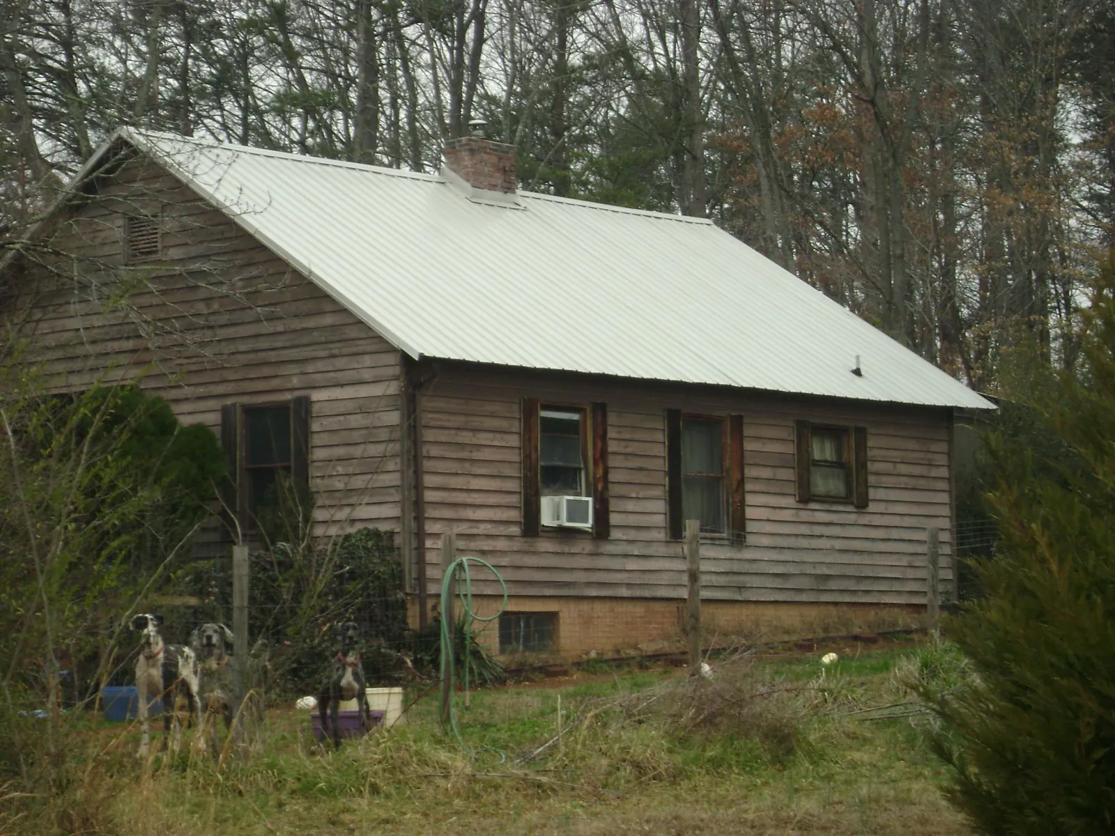 White metal roof on an old wood sided farmhouse, from a Asphalt Shingle Roof Repair job in Paden City